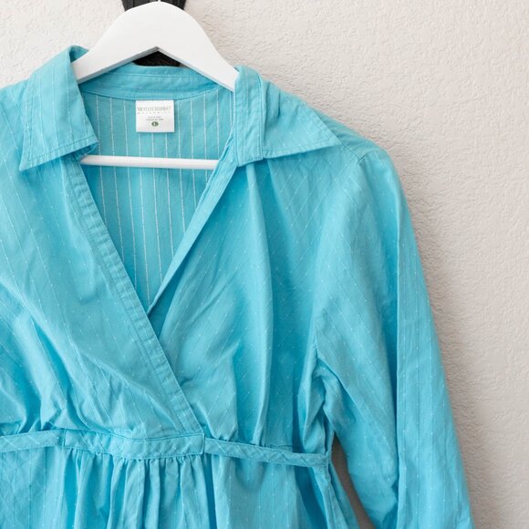Motherhood Maternity L Blue Wrap Tie Back 3/4 Sleeve Cotton Top - Picture 3 of 12